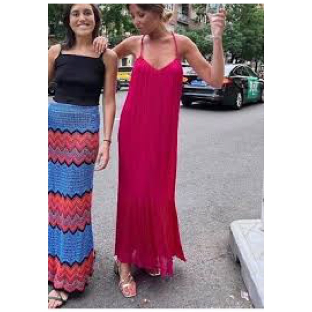 ZARA Fuchsia RIBBED DRESS VOLUMINOUS DRESS WITH BRAIDED STRAPS - Picture 8 of 16